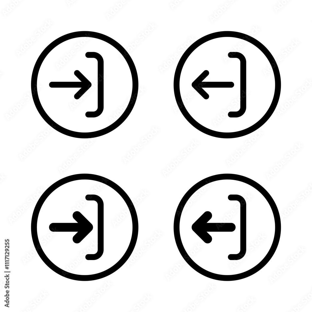 Poster enter and exit door icon. login and logout symbol on circle line