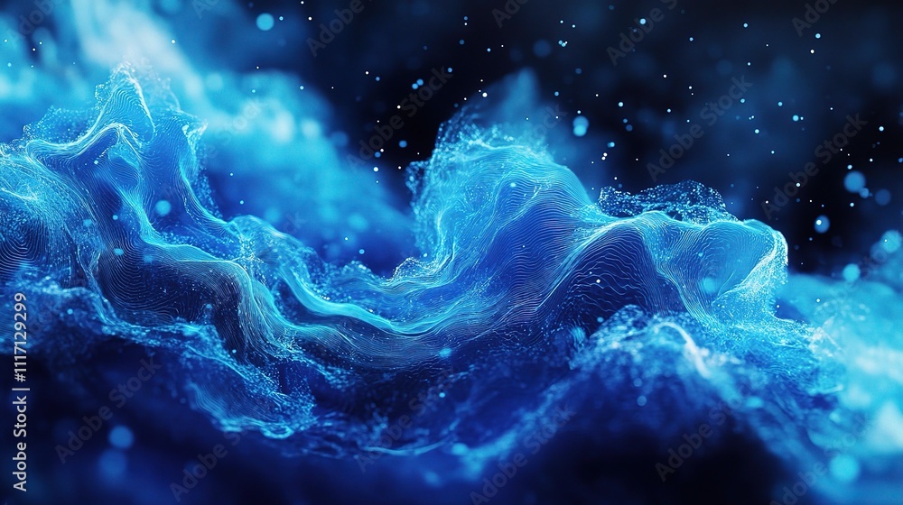 Poster fluid blue abstract background with dynamic shapes and patterns