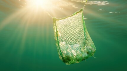 Underwater cleanup event ocean environmental awareness aquatic sunlit marine conservation efforts