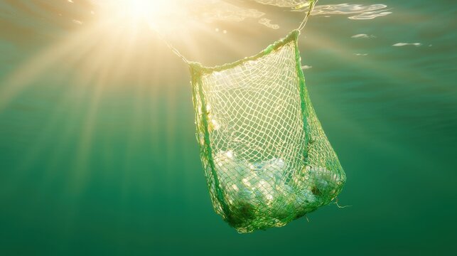 Underwater cleanup event ocean environmental awareness aquatic sunlit marine conservation efforts