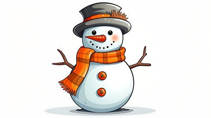 Cheerful snowman wearing a top hat and scarf.