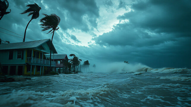 A dramatic photo of a hurricane making landfall, showcasing the power and impact of climate change.