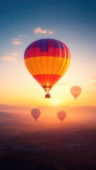 Fototapeta premium Colorful Hot Air Balloons Soaring Over Cappadocia's Canyons at Dawn