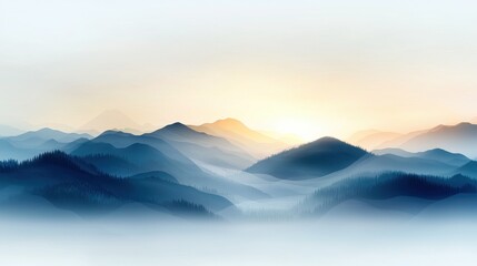 Tranquil sunrise over misty mountain landscape nature serene environment aerial view peaceful concept