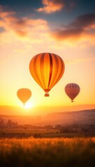 Obraz premium Colorful Hot Air Balloons Soaring Over Cappadocia's Canyons at Dawn