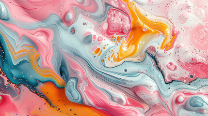 Vibrant Abstract Fluid Art with Pink, Blue, and Orange Swirls..