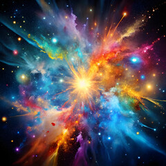 A cosmic paint splash featuring swirling vibrant colors, with starry effects