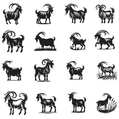 set of goat silhouette vector illustrations. goat icon