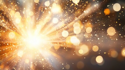 A radiant golden light burst surrounded by shimmering bokeh sparkles, creating a magical and energetic abstract scene.