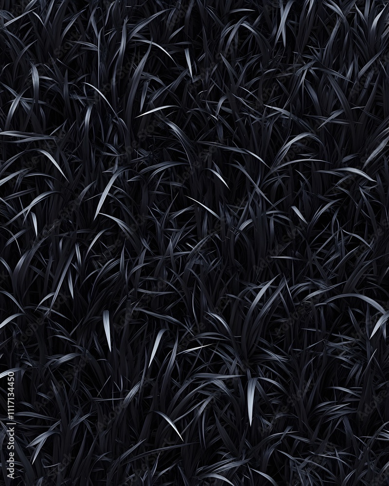 Poster a dense patch of dark grass, creating a textured and moody background.