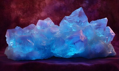 Fototapeta premium Glowing blue crystal cluster on dark background.