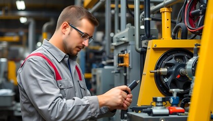 Engineer Focused on Operating High-Tech Manufacturing Machinery in Factory