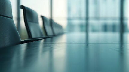 Abstract view of a corporate meeting room with blurred features, emphasizing a professional business setting with a modern and sleek design