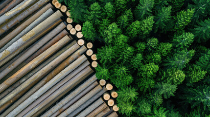 Aerial view of a timber harvesting site with sustainable forestry practices, illustrating the companys responsible approach to sourcing wood and maintaining forest health