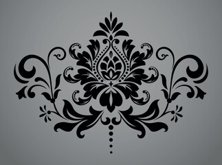 Damask graphic ornament. Floral design element. Black and gray vector pattern