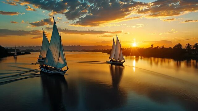 Golden Hour Sailboats on the Nile River