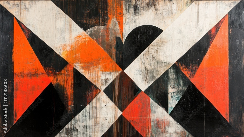 Poster an abstract work with symmetrical forms that are slightly distorted or broken, suggesting imperfecti