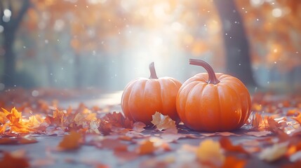 Harvest festival pumpkins in autumn forest nature photography