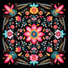 square mandala with colorful floral patterns