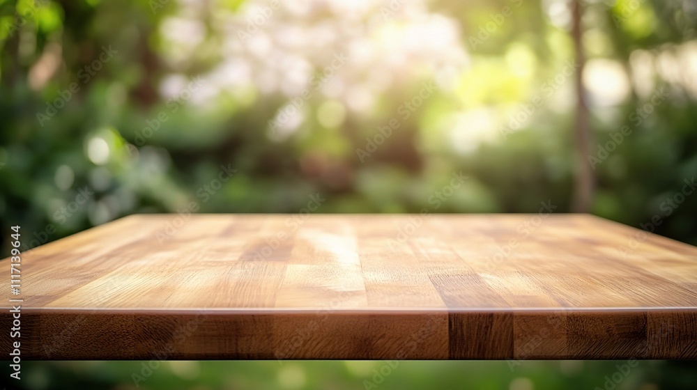 Poster blurred sakura flower background with empty wood table top view
