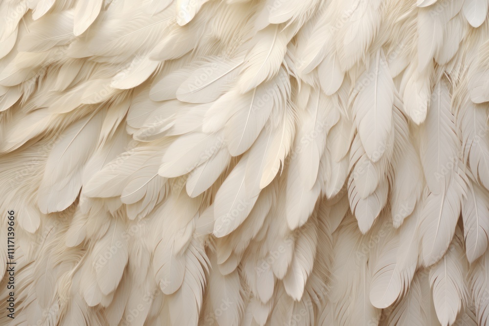 Aufkleber close-up view of angel wings, featuring an array of fine, soft feathers in varying shades of white a