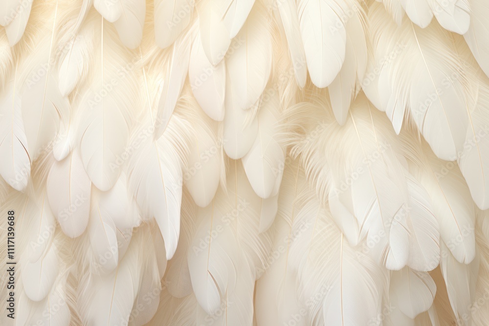 Aufkleber close-up view of angel wings, featuring an array of fine, soft feathers in varying shades of white a