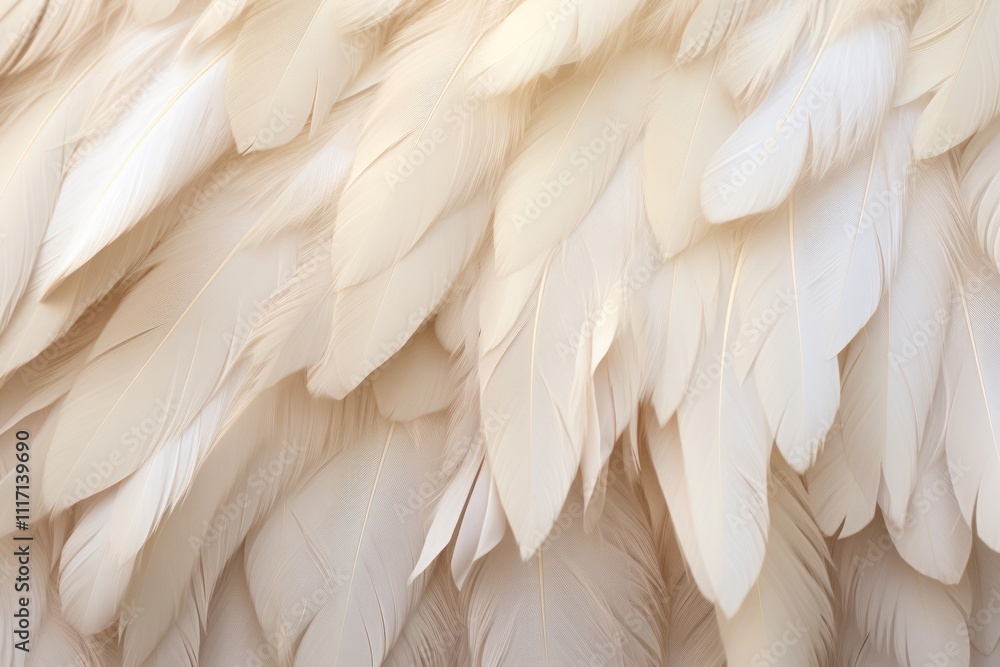 Poster close-up view of angel wings, featuring an array of fine, soft feathers in varying shades of white a