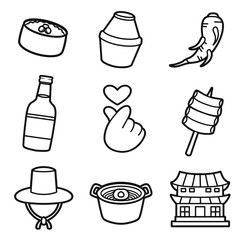 set of south korea with line art style good for sticker, badge, element design, etc