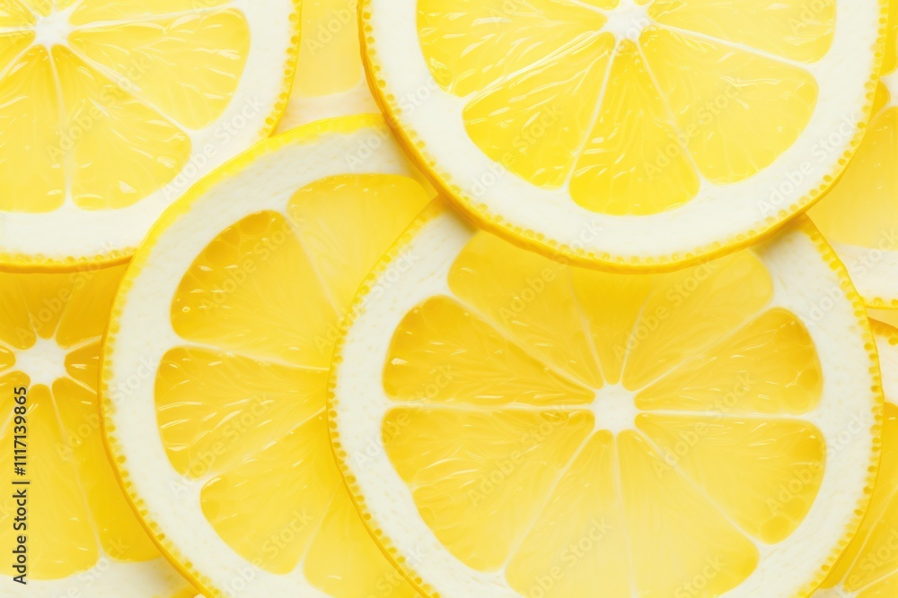 Poster close-up view of lemon slices forming a seamless pattern with vibrant colors and natural textures.
