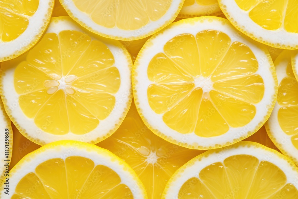 Poster close-up view of lemon slices forming a seamless pattern with vibrant colors and natural textures.