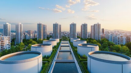 Naklejka premium Urban Water Management Strategies Addressing Water Scarcity in Thanawarat Cityscape