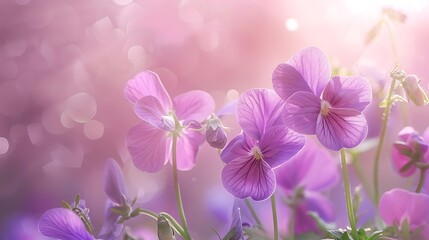 Obraz premium Delicate violets in the morning light on pink background