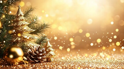 Obraz premium Elegant Golden Christmas Background with Festive Decorations