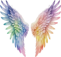 Fototapeta premium A pair of rainbow colored angel wings on a white background