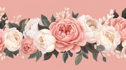 Elegant Floral Arrangement with Soft Pink and Cream Peonies on Pastel Background