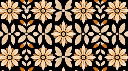 Floral Pattern Design in Warm Tones on Black Background for Elegant Decoration