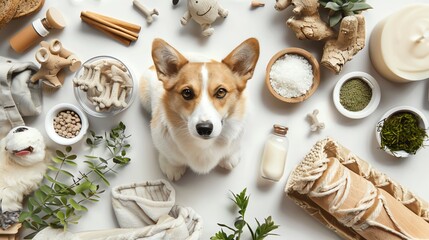A high-resolution image of eco-friendly pet products on a white background