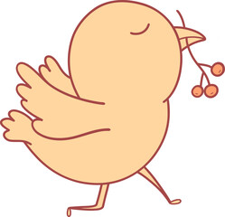  illustration of bird carrying holly berry Hand drawn