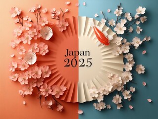 Stunning Cherry Blossom Wreaths Framing "JAPAN 2025" for Spring Celebrations
