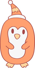  illustration of penguin wearing Christmas hat Hand drawn