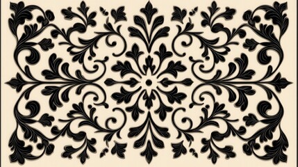 Elegant Ornamental Floral Design in Black on Cream Background for Classic Decor