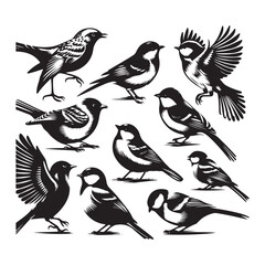 Set of bird silhouette vector. Flat vector icons of bird silhouettes. Birds flying.