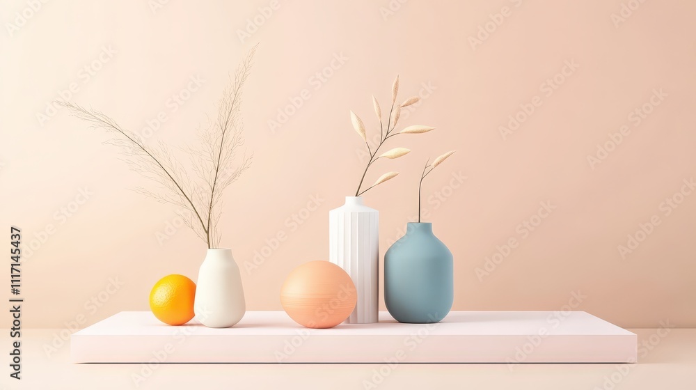 Poster geometric ceramic, angular and minimal, monochrome color schemes on minimalistic background