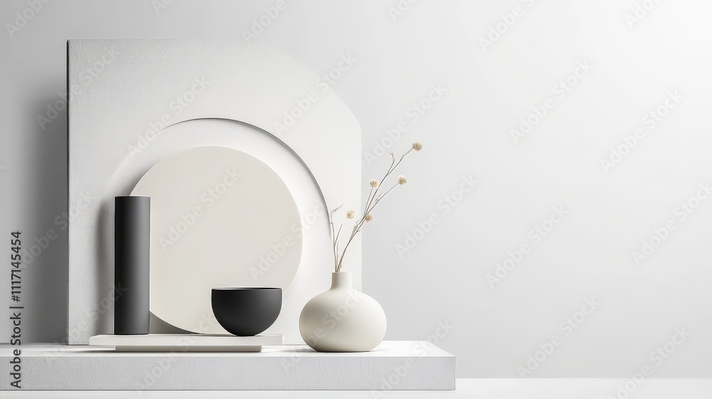 Poster geometric ceramic, angular and minimal, monochrome color schemes on minimalistic background