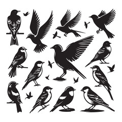 Set of bird silhouette vector. Flat vector icons of bird silhouettes. Birds flying.