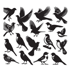 Set of bird silhouette vector. Flat vector icons of bird silhouettes. Birds flying.