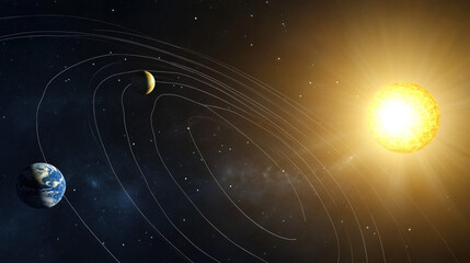 Fototapeta premium Earth axis diagram illustration showing the tilt of the Earth's rotational axis relative to its orbital plane, explaining the cause of seasonal changes and the distribution of sunlight.