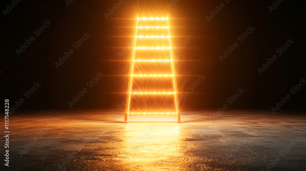 Poster a glowing illuminated ladder in a dark environment, creating a striking visual effect.
