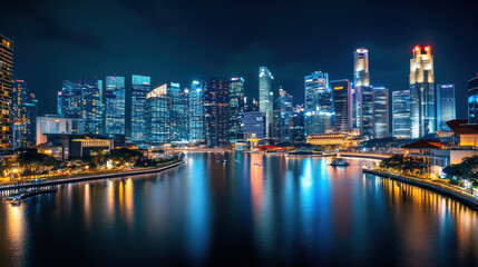 Obraz premium vibrant panoramic view of smart city skyline at night