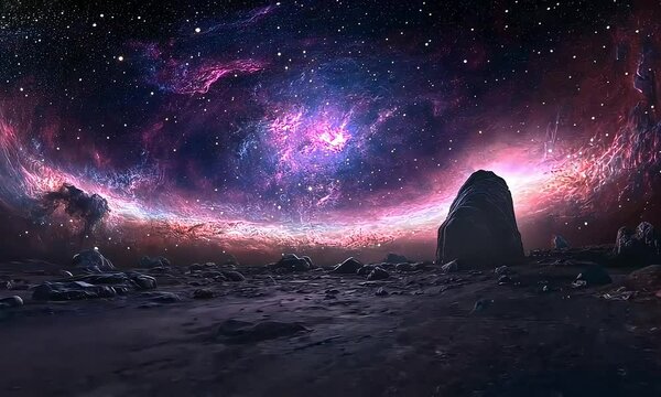 360-Degree Equirectangular Space Background with Nebula and Stars, HDRI Spherical Panorama